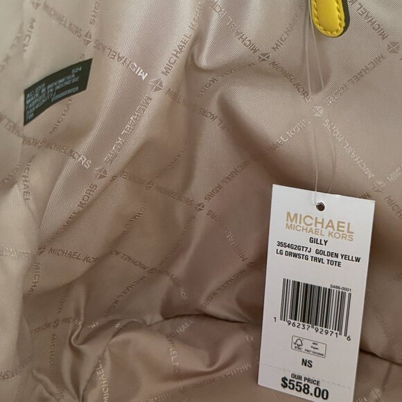 Michael Kors Gilly LG Drawstring Shoulder Tote Bag MK Graphic Logo Golden Yellow - Picture 13 of 15